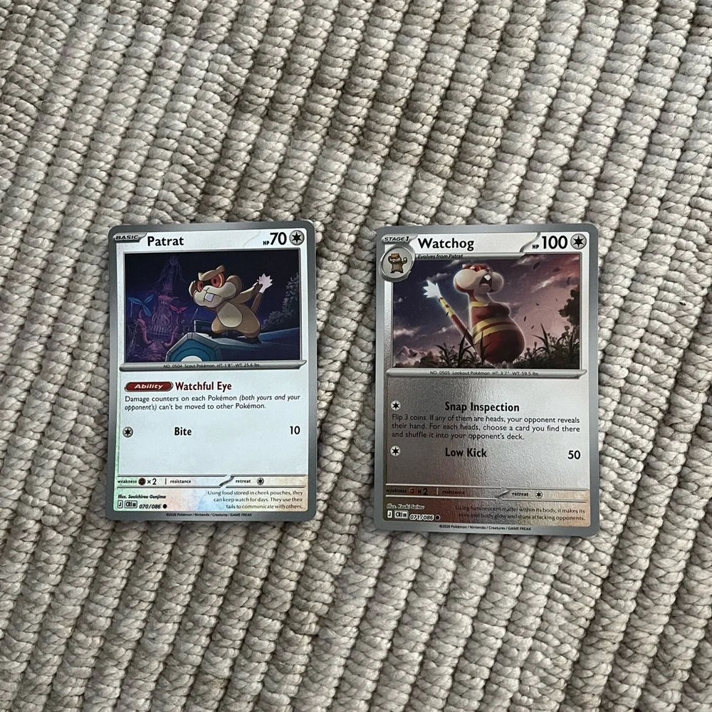 Pokemon Patrat 070/086 & Watchog 071/086 Reverse Holo Bundle Chaos Rising Cards